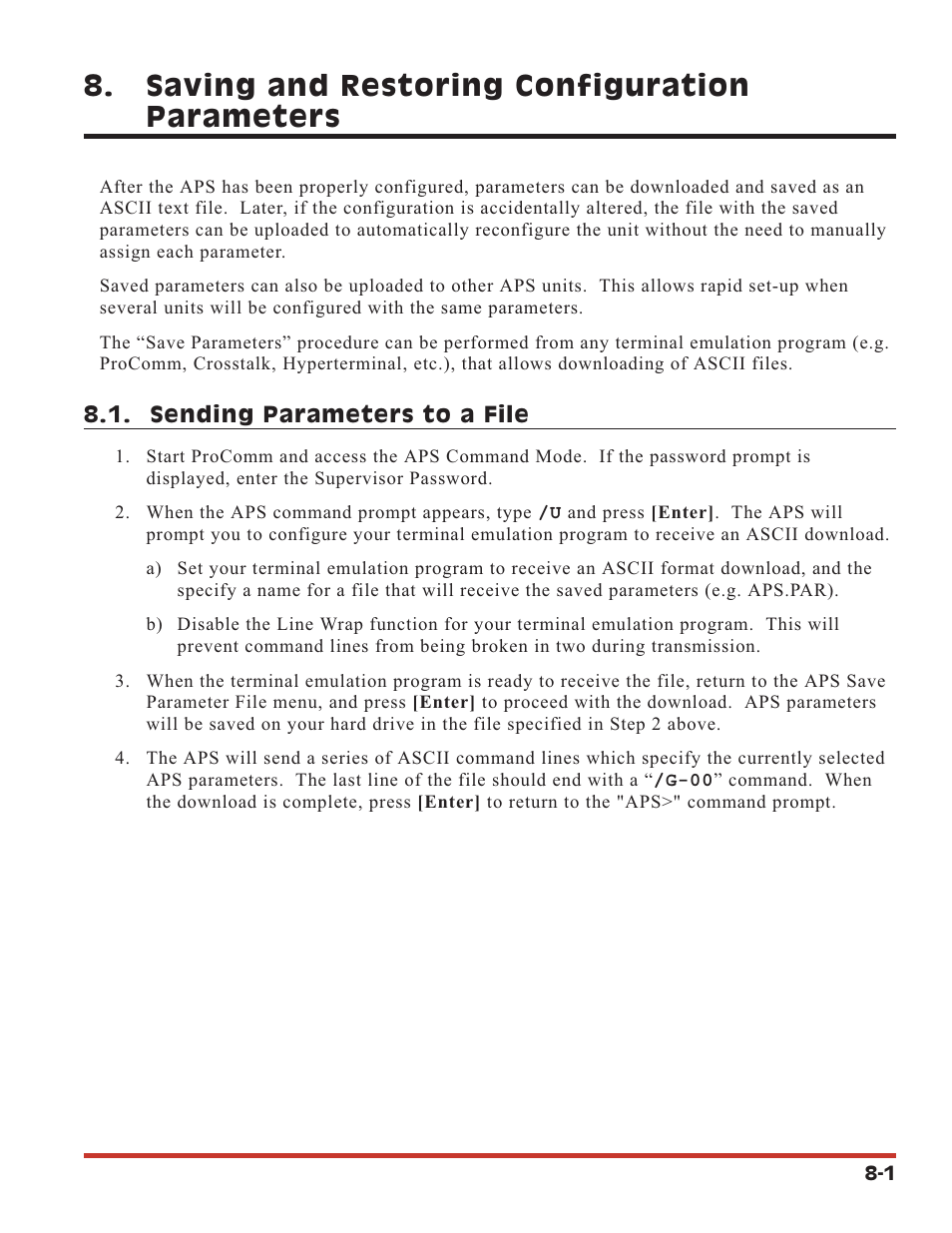 Saving and restoring configuration parameters | Western Telematic APS-16 User Manual | Page 39 / 55