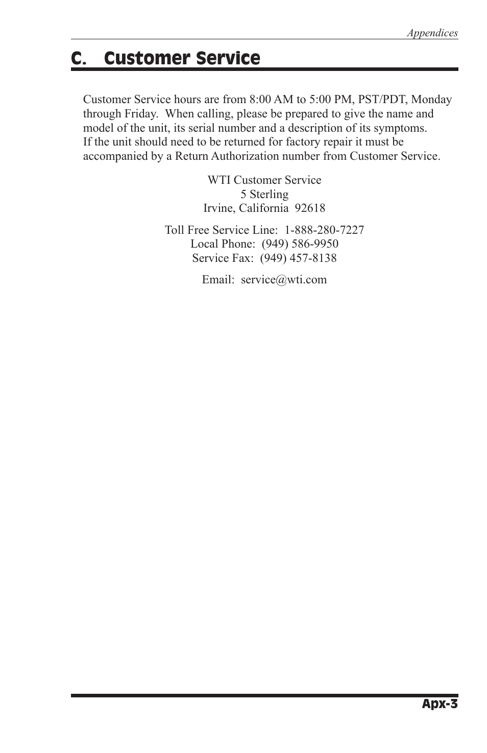 C. customer service | Western Telematic IPS-400 User Manual | Page 51 / 56