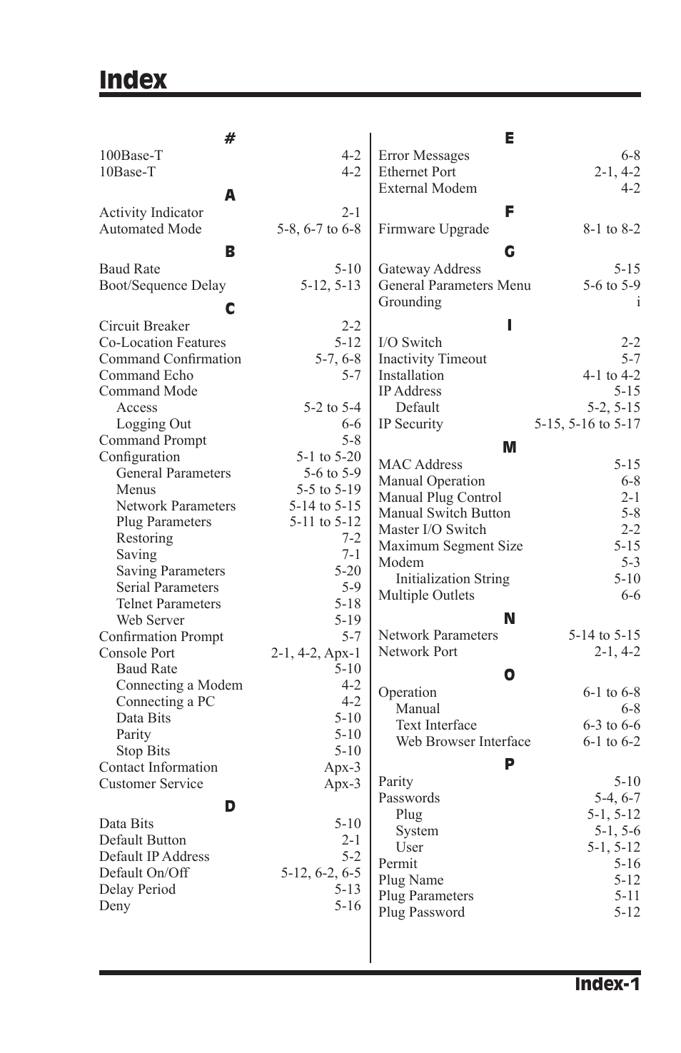 Index, Index-1 | Western Telematic IPS-400 User Manual | Page 53 / 56