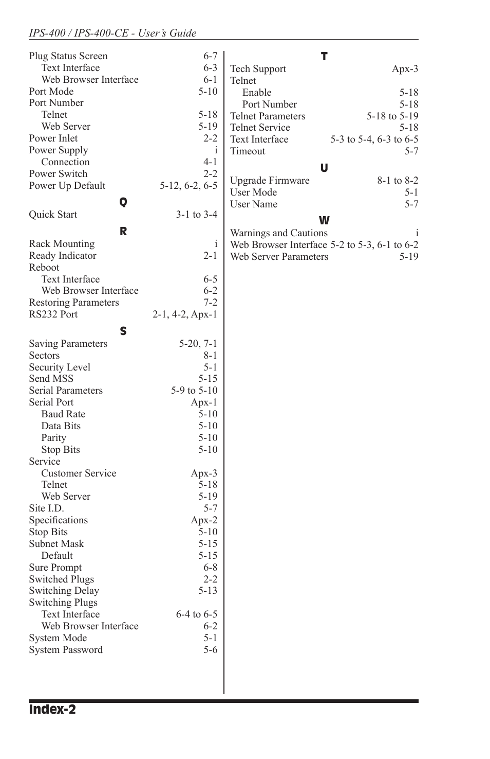 Index-2 | Western Telematic IPS-400 User Manual | Page 54 / 56