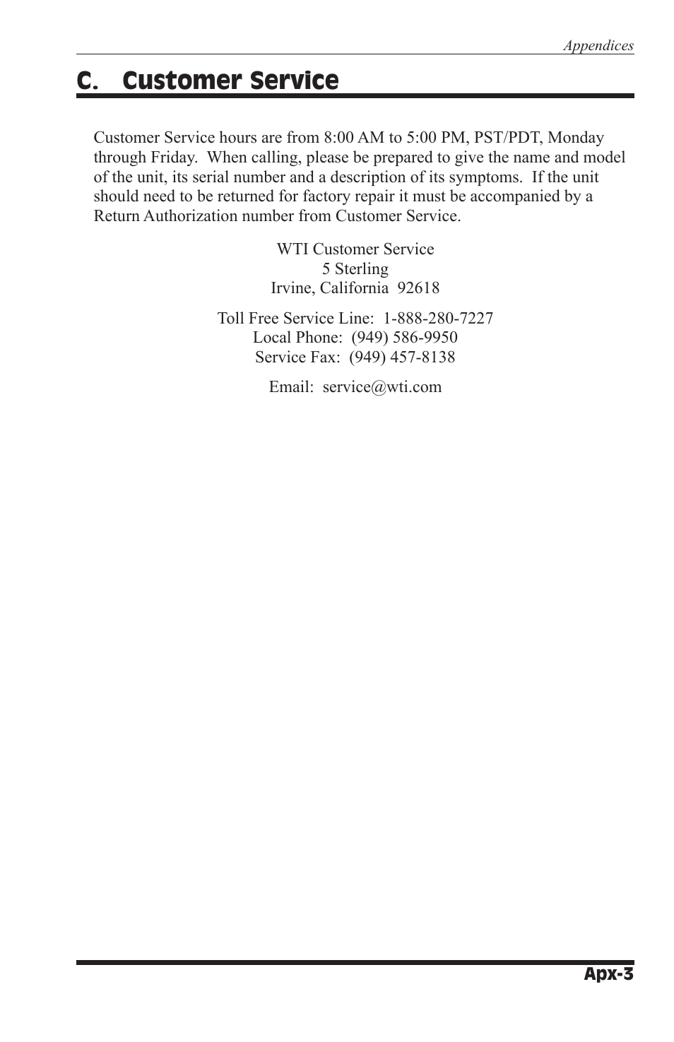C. customer service | Western Telematic IPS-800-D20 User Manual | Page 53 / 58