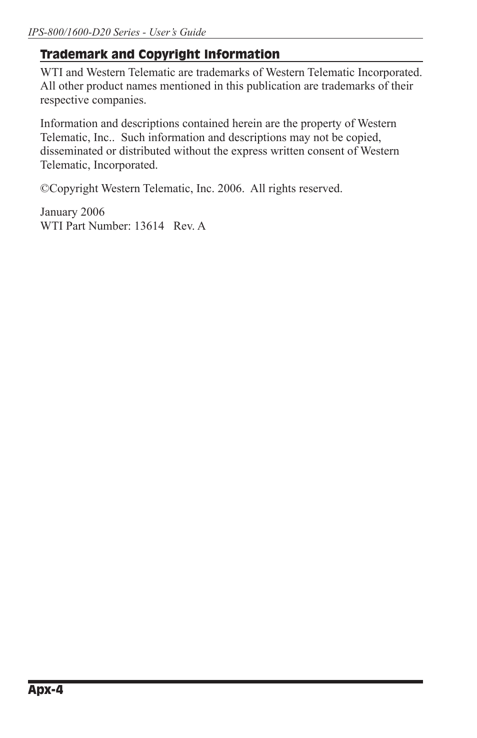 Western Telematic IPS-800-D20 User Manual | Page 54 / 58
