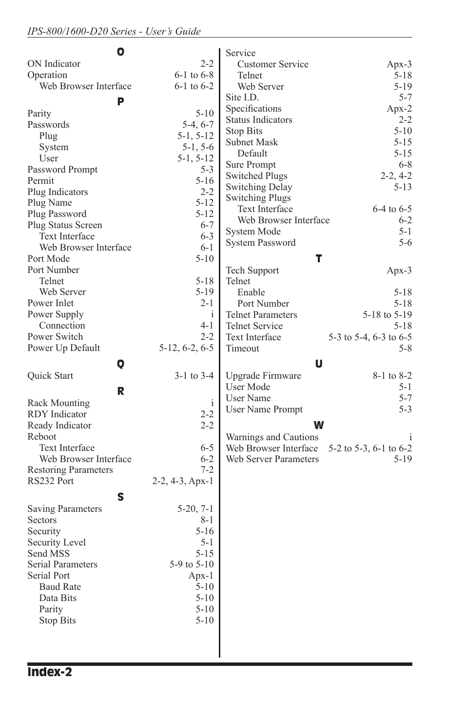 Index-2 | Western Telematic IPS-800-D20 User Manual | Page 56 / 58