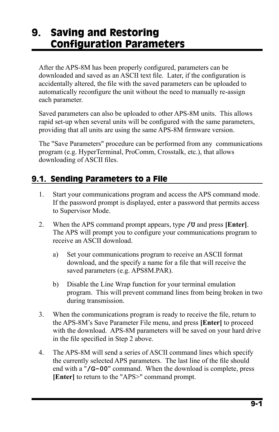 Saving and restoring configuration parameters | Western Telematic APS-8M User Manual | Page 57 / 82