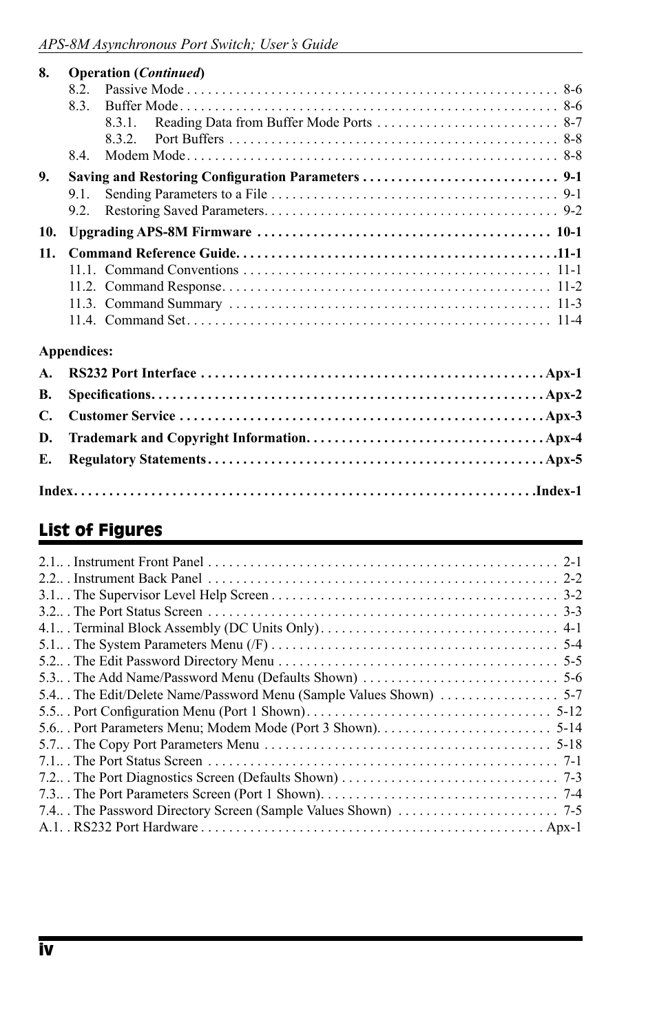 List of figures | Western Telematic APS-8M User Manual | Page 6 / 82