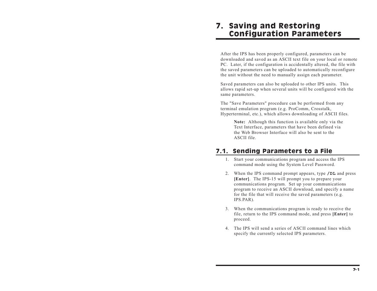 Saving and restoring configuration parameters | Western Telematic IPS-15 User Manual | Page 47 / 56