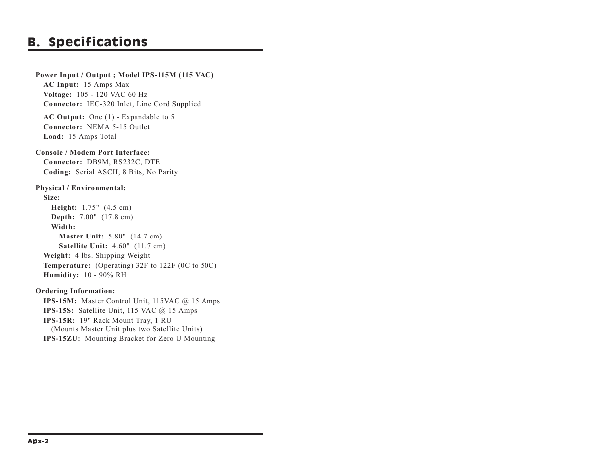 B. specifications | Western Telematic IPS-15 User Manual | Page 50 / 56