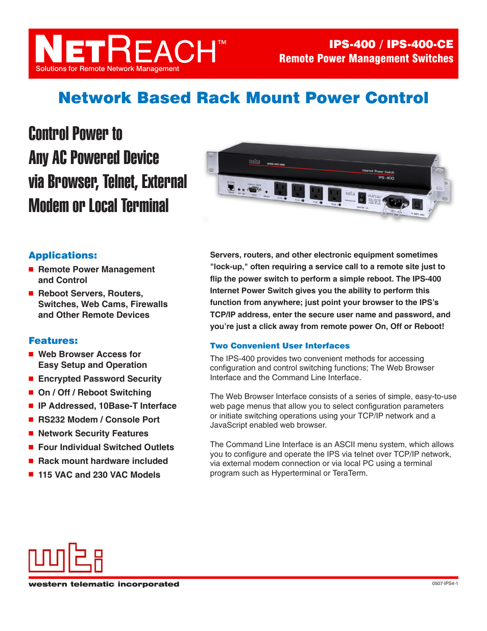 Western Telematic IPS-400-CE User Manual | 2 pages