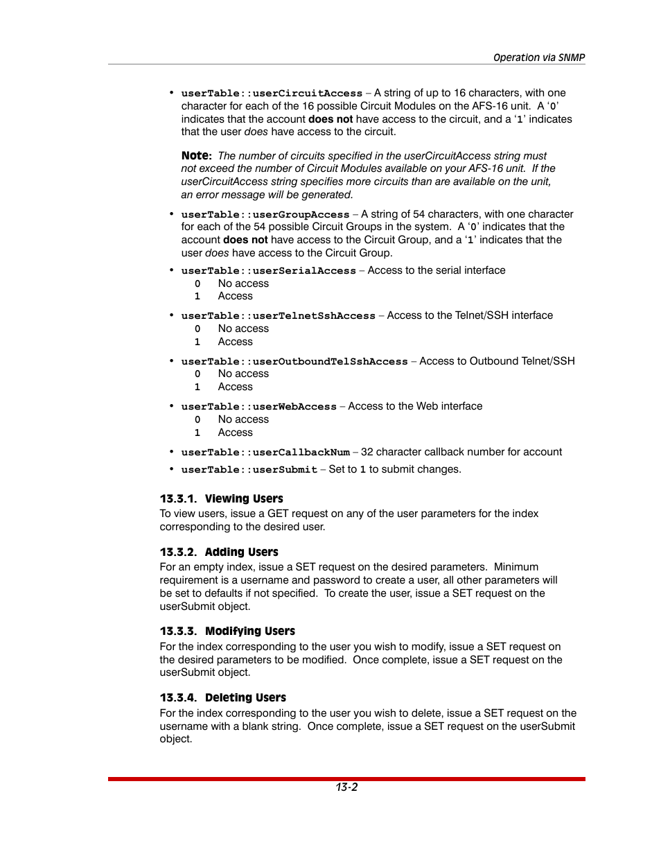Viewing users -2, Adding users -2, Modifying users -2 | Deleting users -2 | Western Telematic AFS-16-1 User Manual | Page 101 / 135