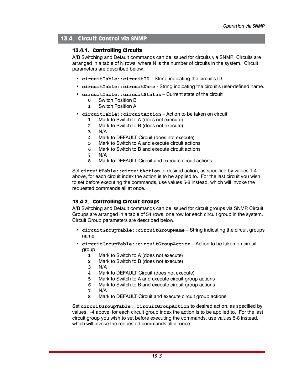Circuit control via snmp -3, Controlling circuits -3, Controlling circuit groups -3 | Western Telematic AFS-16-1 User Manual | Page 102 / 135