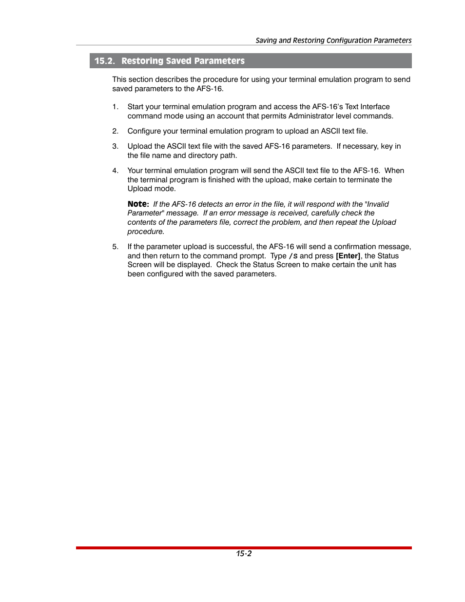 Restoring saved parameters -2 | Western Telematic AFS-16-1 User Manual | Page 110 / 135