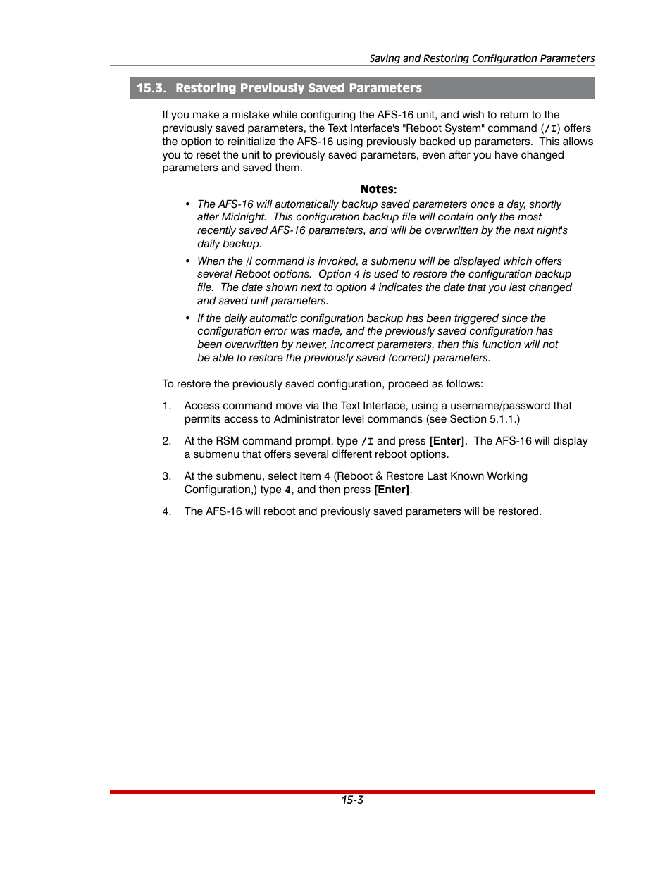 Restoring previously saved parameters -3 | Western Telematic AFS-16-1 User Manual | Page 111 / 135