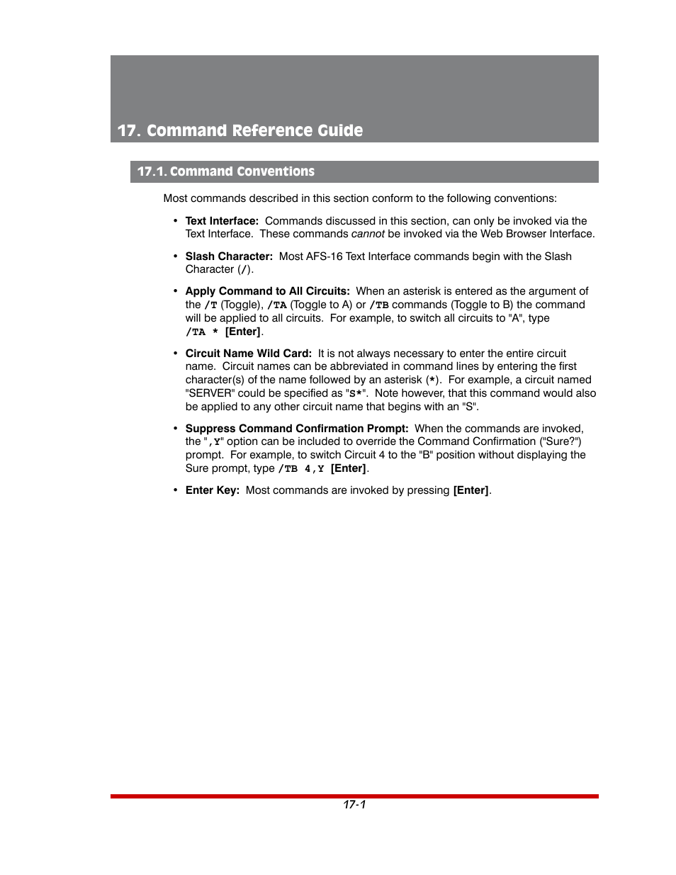 Command reference guide -1, Command conventions -1, Command reference guide | Western Telematic AFS-16-1 User Manual | Page 114 / 135
