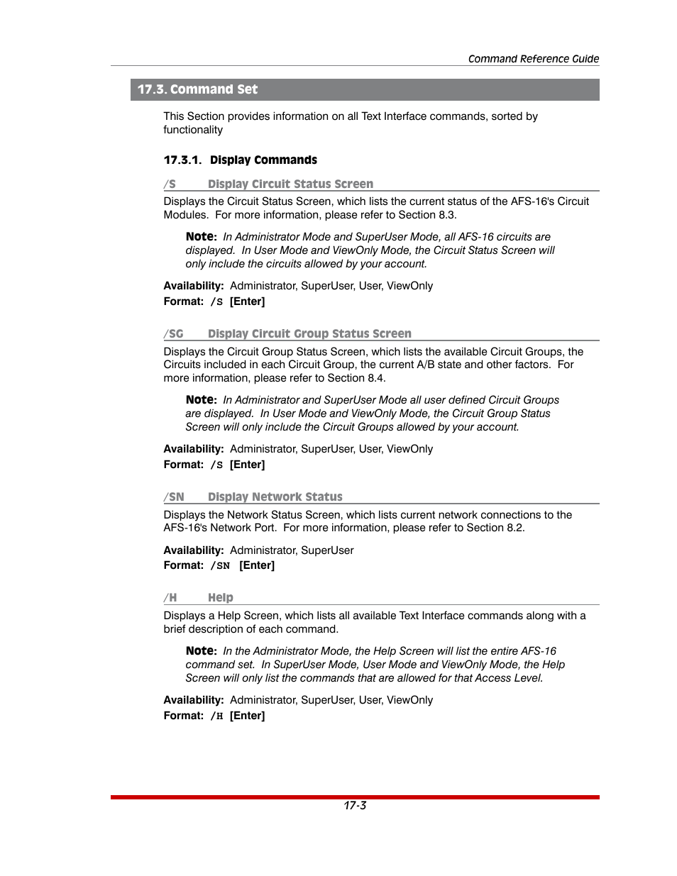 Command set -3, Display commands -3 | Western Telematic AFS-16-1 User Manual | Page 116 / 135