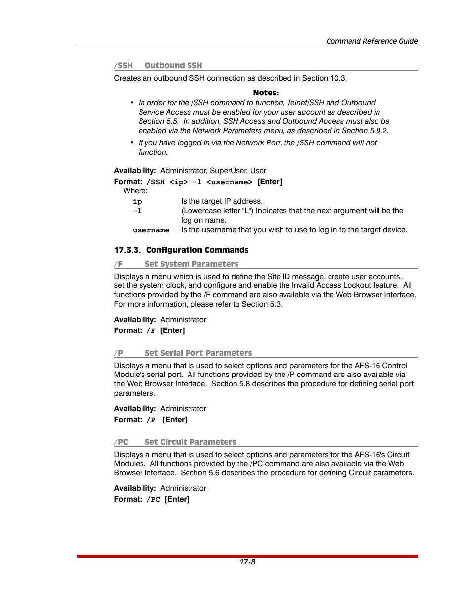 Configuration commands -8 | Western Telematic AFS-16-1 User Manual | Page 121 / 135