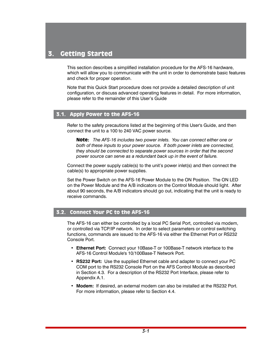 Getting started -1, Apply power to the afs-16 -1, Connect your pc to the afs-16 -1 | Getting started | Western Telematic AFS-16-1 User Manual | Page 15 / 135