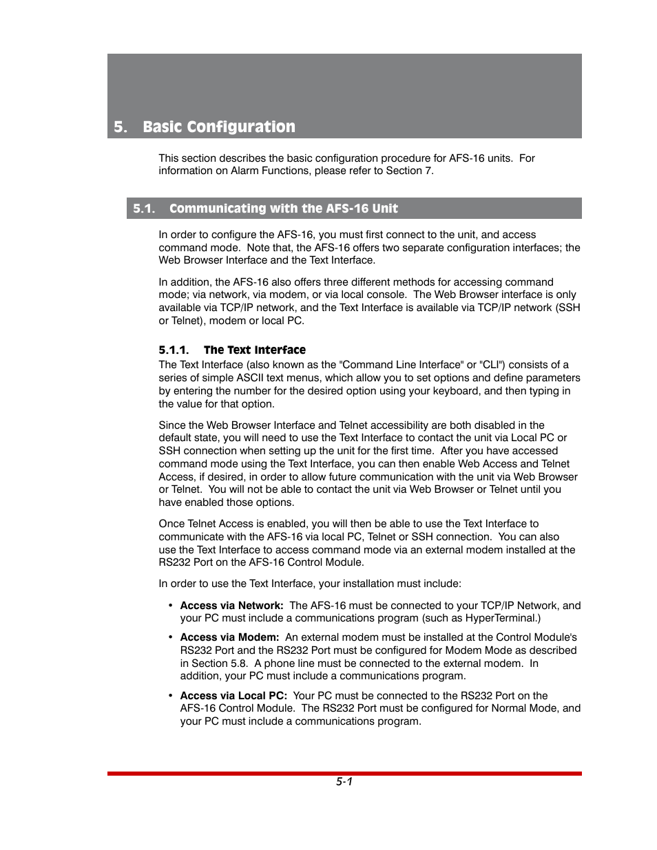 Basic configuration -1, Communicating with the afs-16 unit -1, The text interface -1 | Basic configuration | Western Telematic AFS-16-1 User Manual | Page 22 / 135