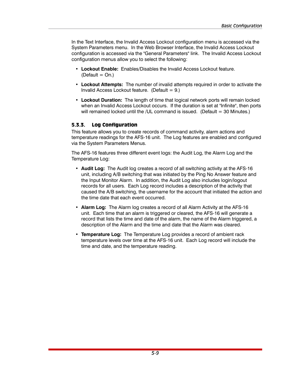 Log configuration -9 | Western Telematic AFS-16-1 User Manual | Page 30 / 135