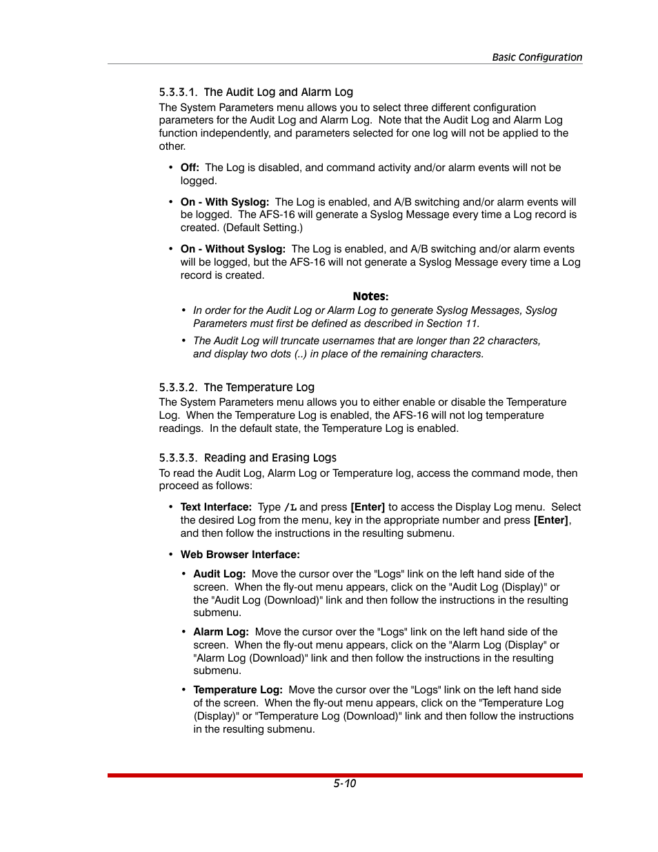 The audit log and alarm log -10, The temperature log -10, Reading and erasing logs -10 | Western Telematic AFS-16-1 User Manual | Page 31 / 135