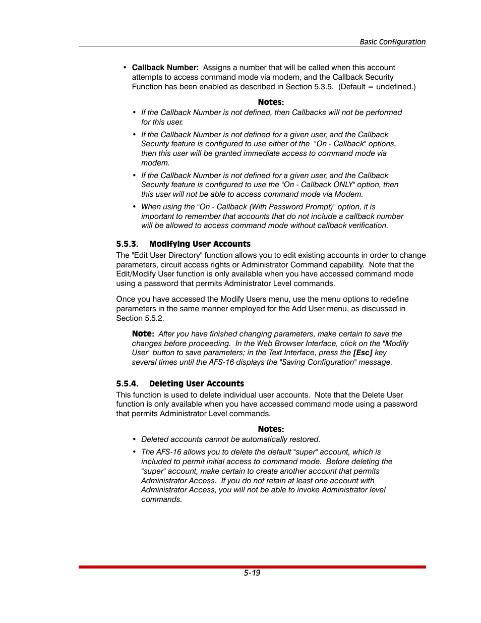 Modifying user accounts -19, Deleting user accounts -19 | Western Telematic AFS-16-1 User Manual | Page 40 / 135