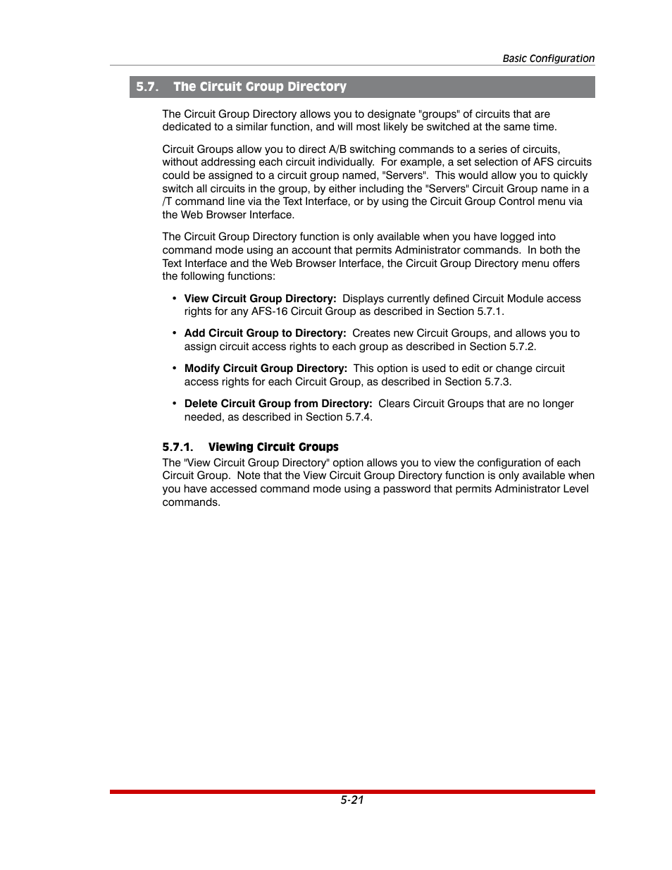The circuit group directory -21, Viewing circuit groups -21 | Western Telematic AFS-16-1 User Manual | Page 42 / 135