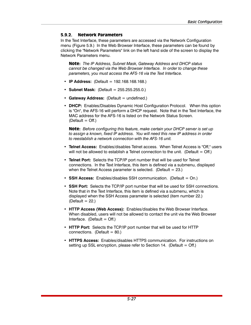 Network parameters -27 | Western Telematic AFS-16-1 User Manual | Page 48 / 135