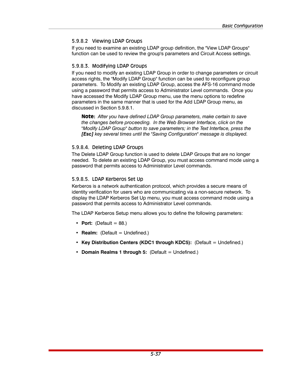 2 viewing ldap groups -37, Modifying ldap groups -37, Deleting ldap groups -37 | Ldap kerberos set up -37 | Western Telematic AFS-16-1 User Manual | Page 58 / 135
