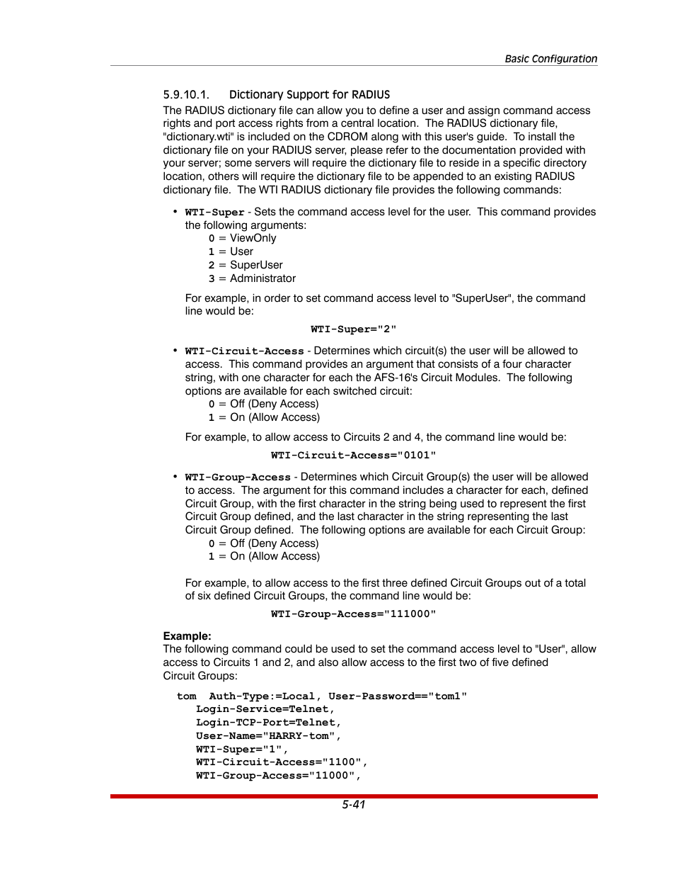 Dictionary support for radius -41 | Western Telematic AFS-16-1 User Manual | Page 62 / 135