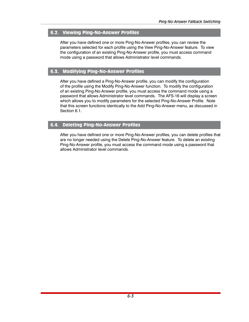 Viewing ping-no-answer profiles -3, Modifying ping-no-answer profiles -3, Deleting ping-no-answer profiles -3 | Western Telematic AFS-16-1 User Manual | Page 67 / 135