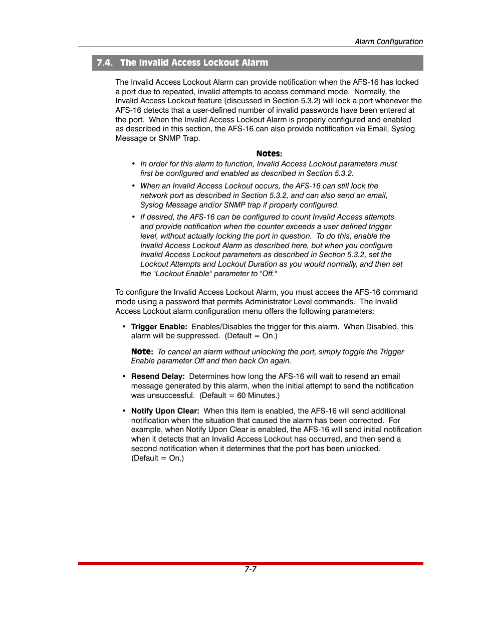 The invalid access lockout alarm -7 | Western Telematic AFS-16-1 User Manual | Page 74 / 135