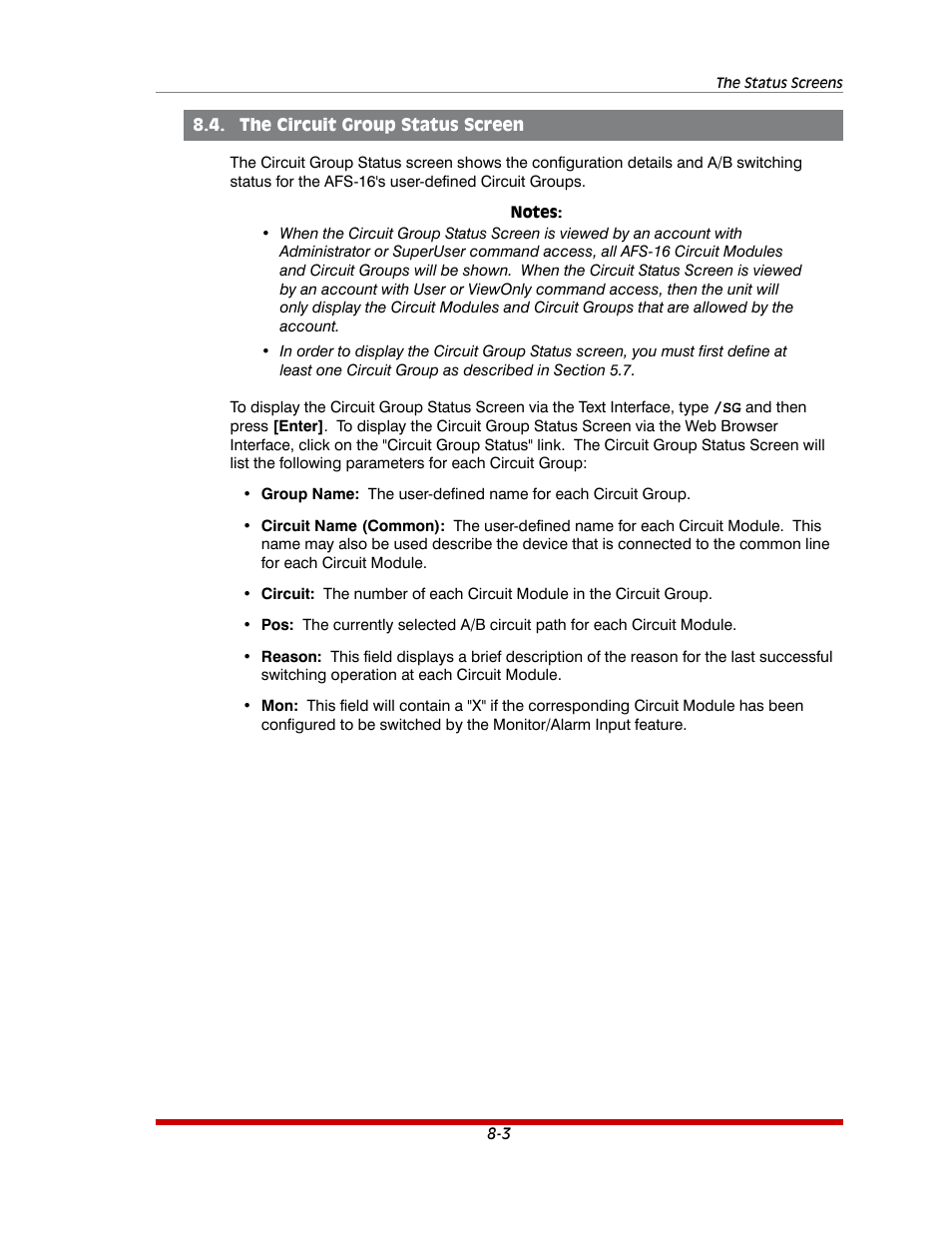 The circuit group status screen -3 | Western Telematic AFS-16-1 User Manual | Page 83 / 135