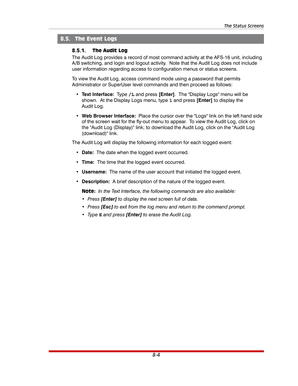 The event logs -4, The audit log -4 | Western Telematic AFS-16-1 User Manual | Page 84 / 135