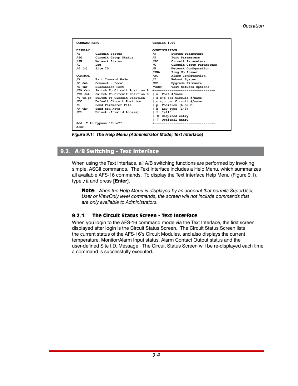 A/b switching - text interface -4, The circuit status screen - text interface -4, A/b switching - text interface | Western Telematic AFS-16-1 User Manual | Page 89 / 135