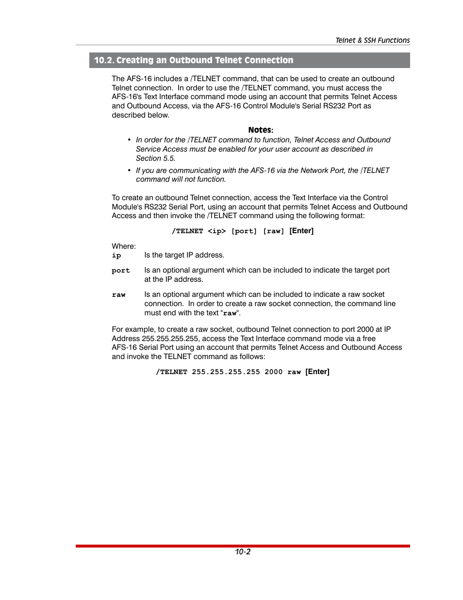 Creating an outbound telnet connection -2 | Western Telematic AFS-16-1 User Manual | Page 94 / 135