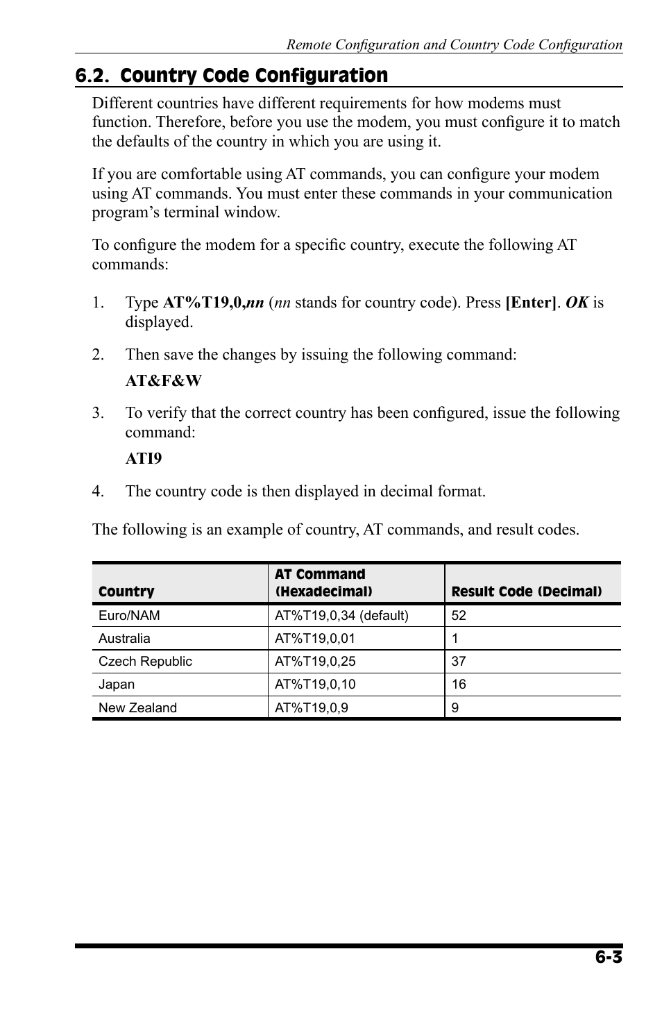 Country code configuration | Western Telematic MT5634 User Manual | Page 33 / 36