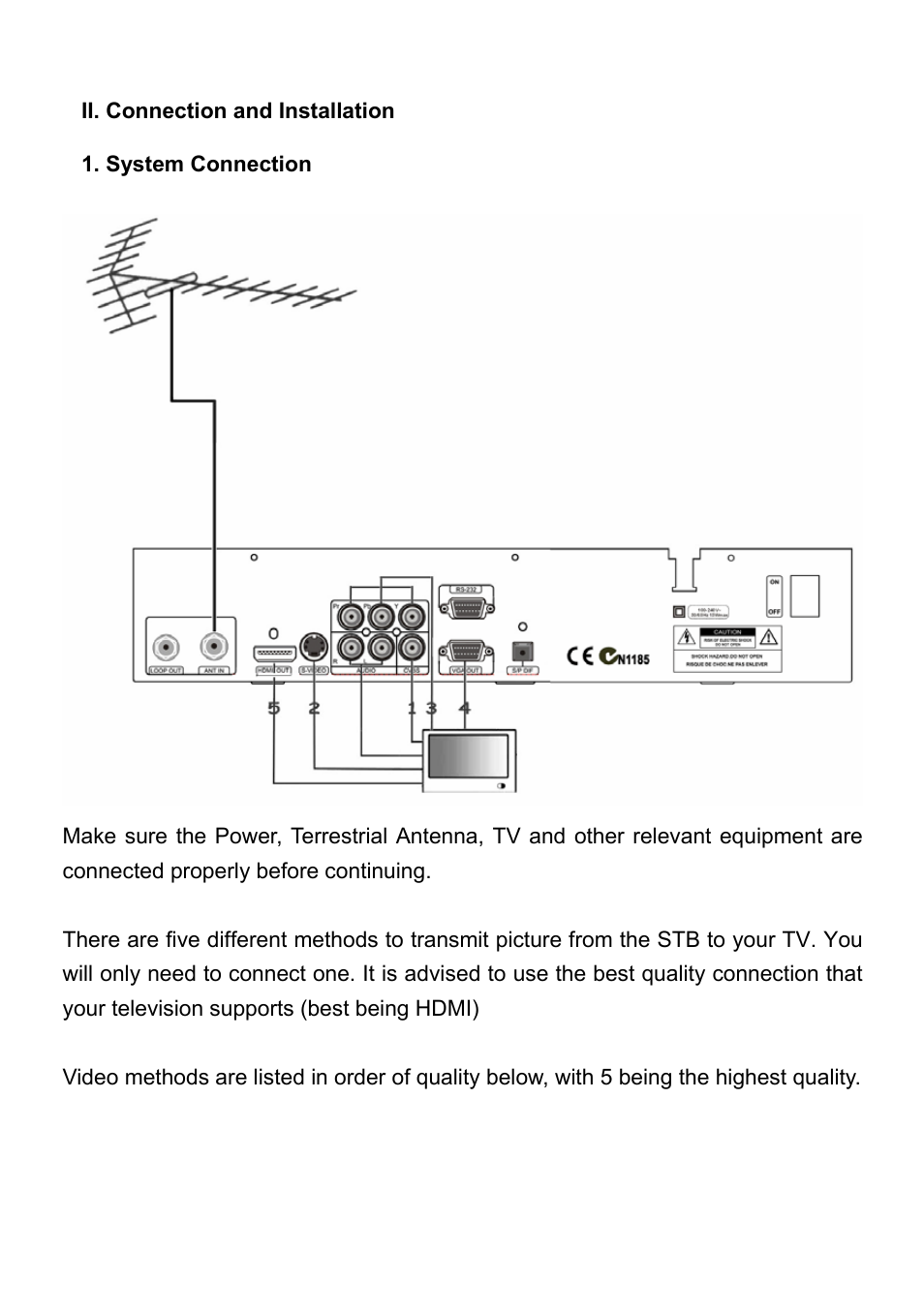 Ii. connection and installation, System connection | Wintal STB1HD User Manual | Page 10 / 23