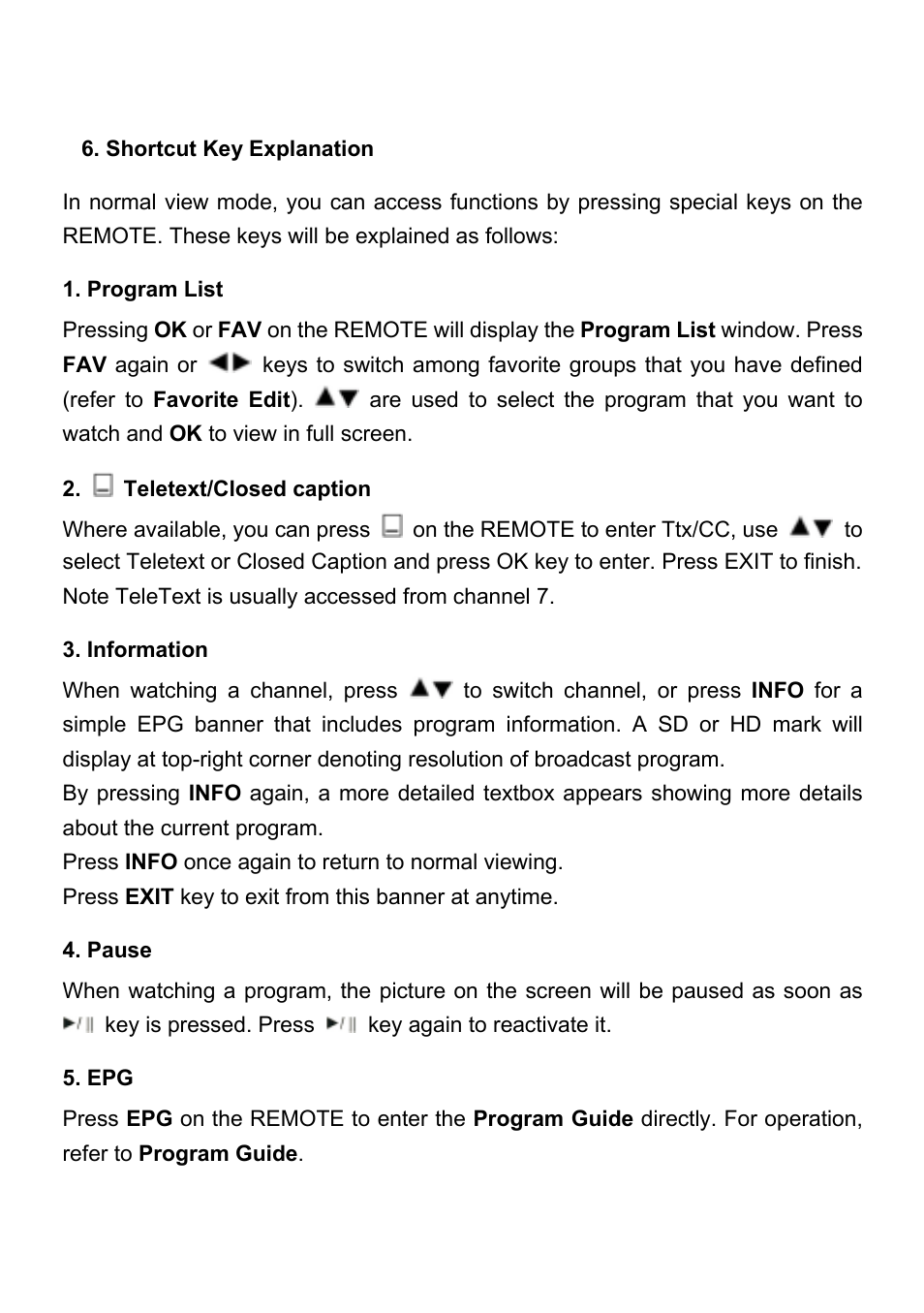 Shortcut key explanation | Wintal STB1HD User Manual | Page 19 / 23