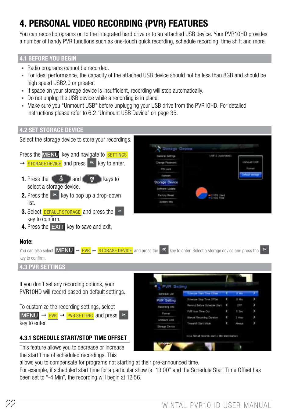 Personal video recording (pvr) features | Wintal PVR10 User Manual | Page 22 / 48