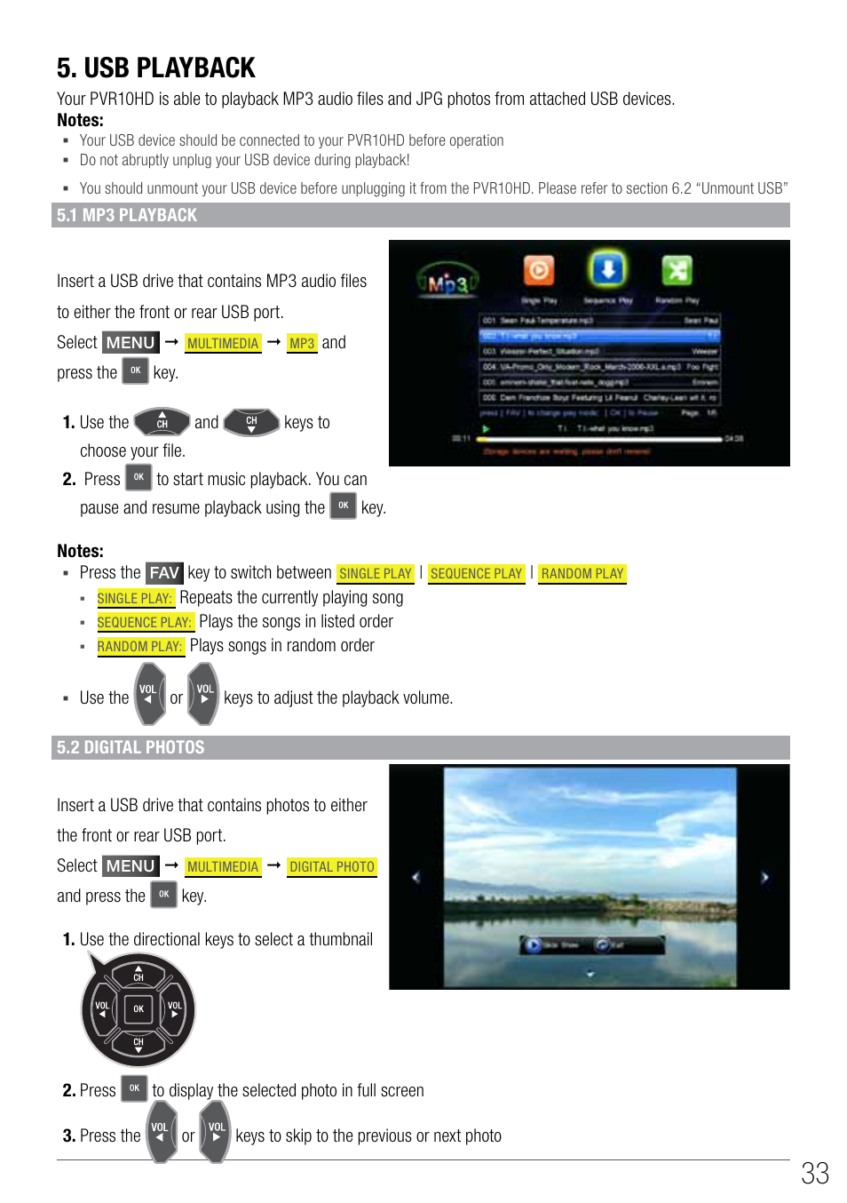 Usb playback | Wintal PVR10 User Manual | Page 33 / 48