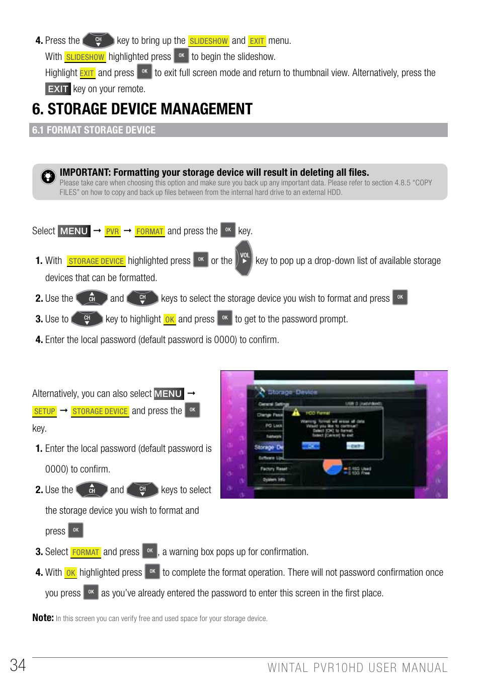 Storage device management | Wintal PVR10 User Manual | Page 34 / 48