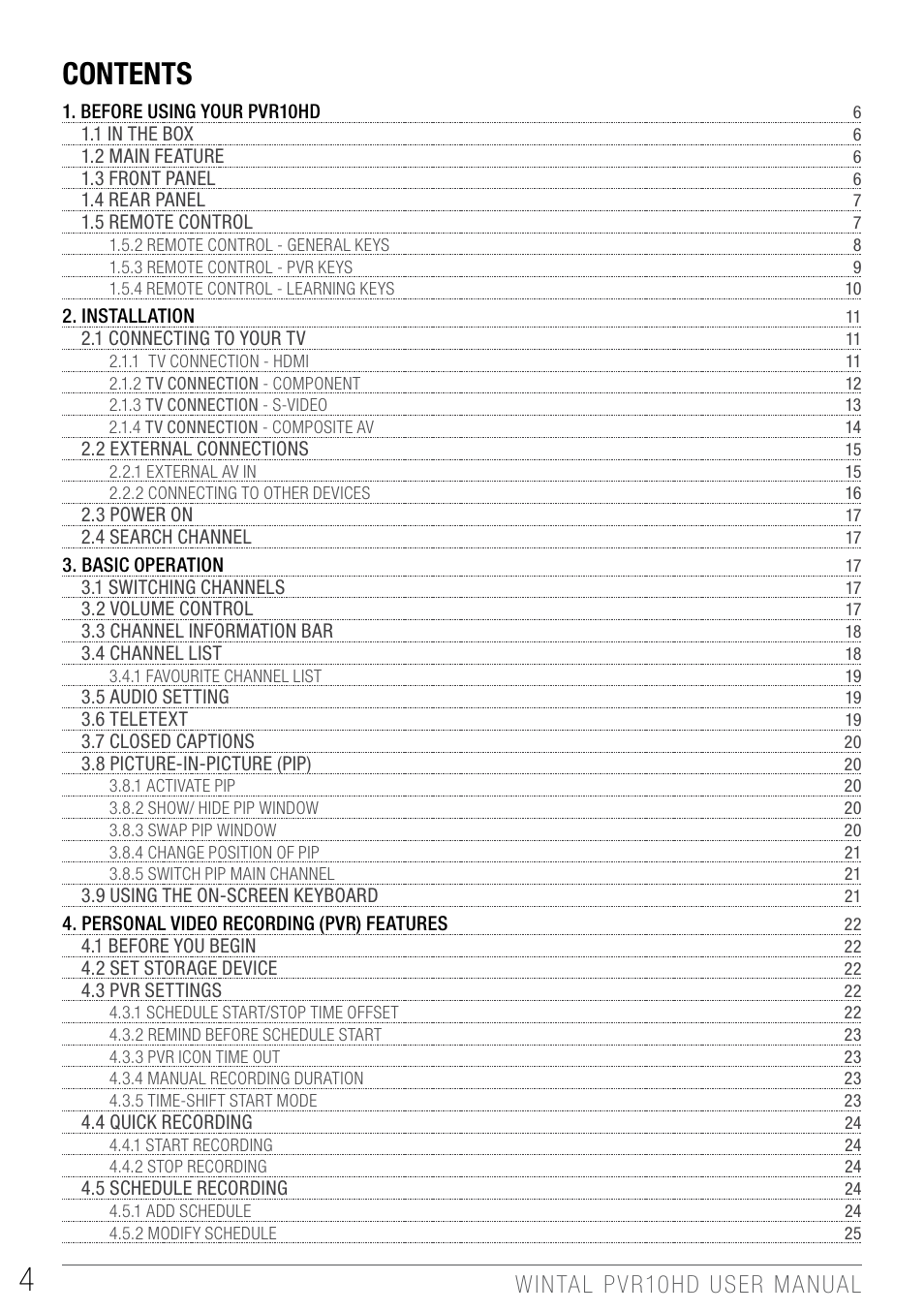 Wintal PVR10 User Manual | Page 4 / 48