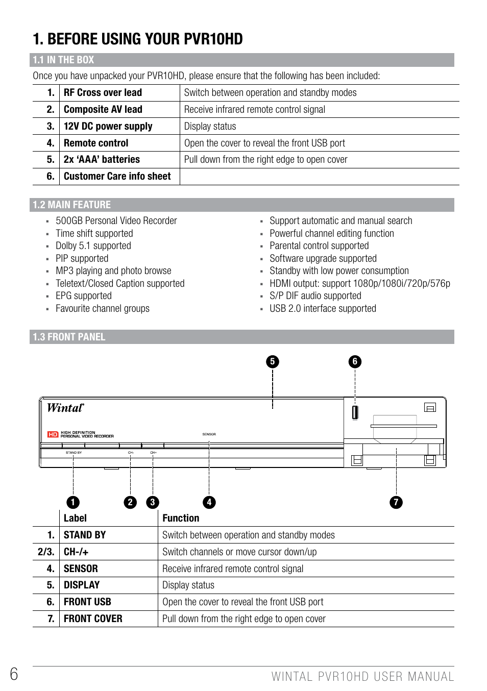 Before using your pvr10hd | Wintal PVR10 User Manual | Page 6 / 48