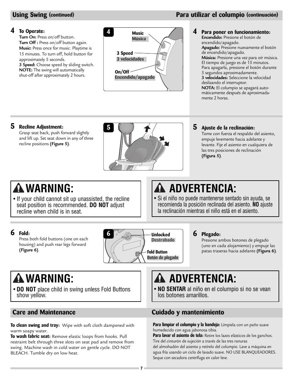 Warning, Advertencia | Disney 53020 User Manual | Page 7 / 8