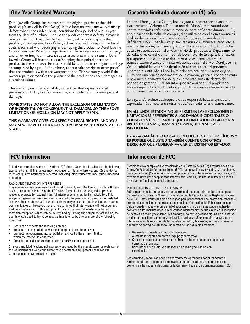 Disney 53020 User Manual | Page 8 / 8