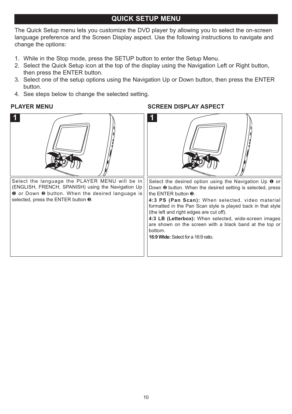 Quick setup menu | Disney DP3500-FLR User Manual | Page 11 / 23