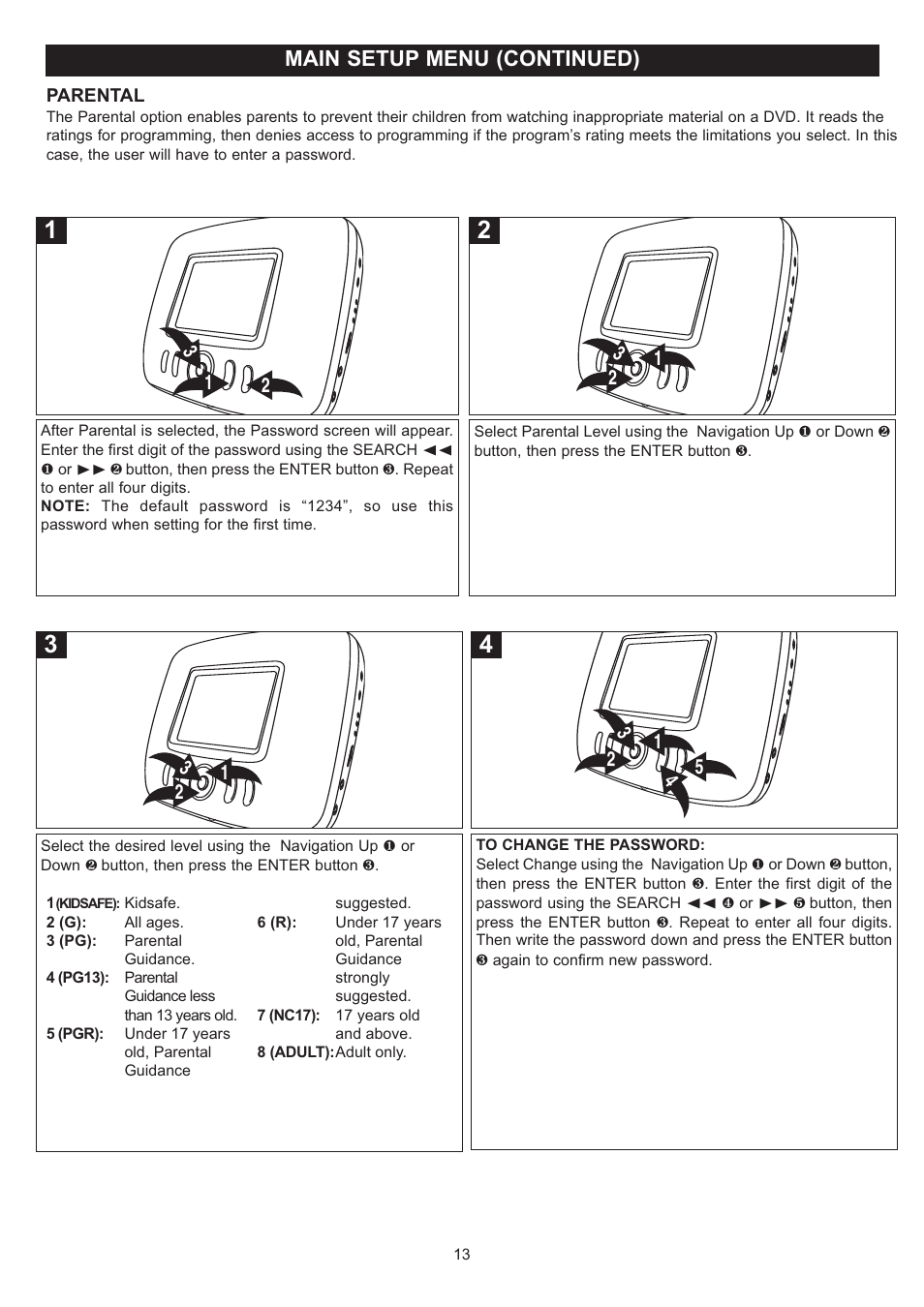 Main setup menu (continued) | Disney DP3500-FLR User Manual | Page 14 / 23
