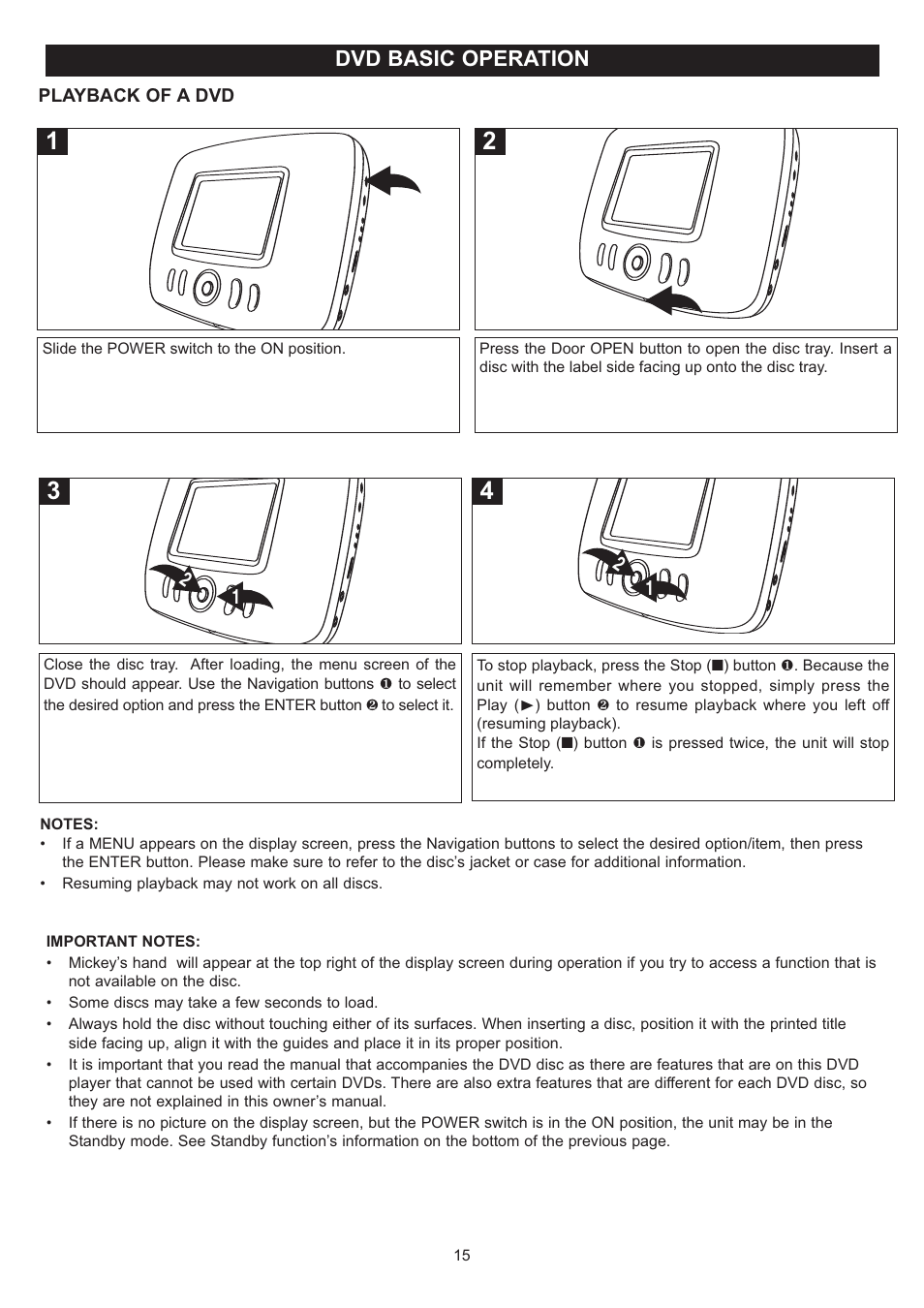 Dvd basic operation | Disney DP3500-FLR User Manual | Page 16 / 23