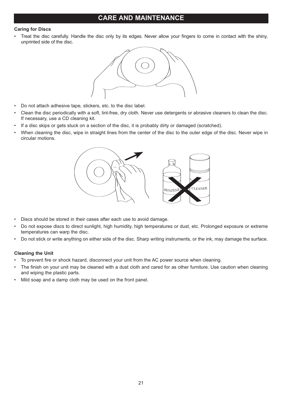 Care and maintenance | Disney DP3500-FLR User Manual | Page 22 / 23