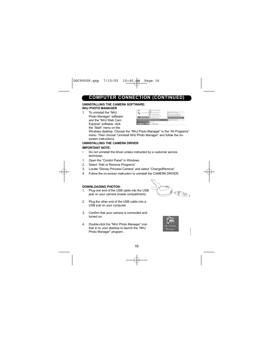 Computer connection (continued) | Disney DDC9000-P User Manual | Page 17 / 65