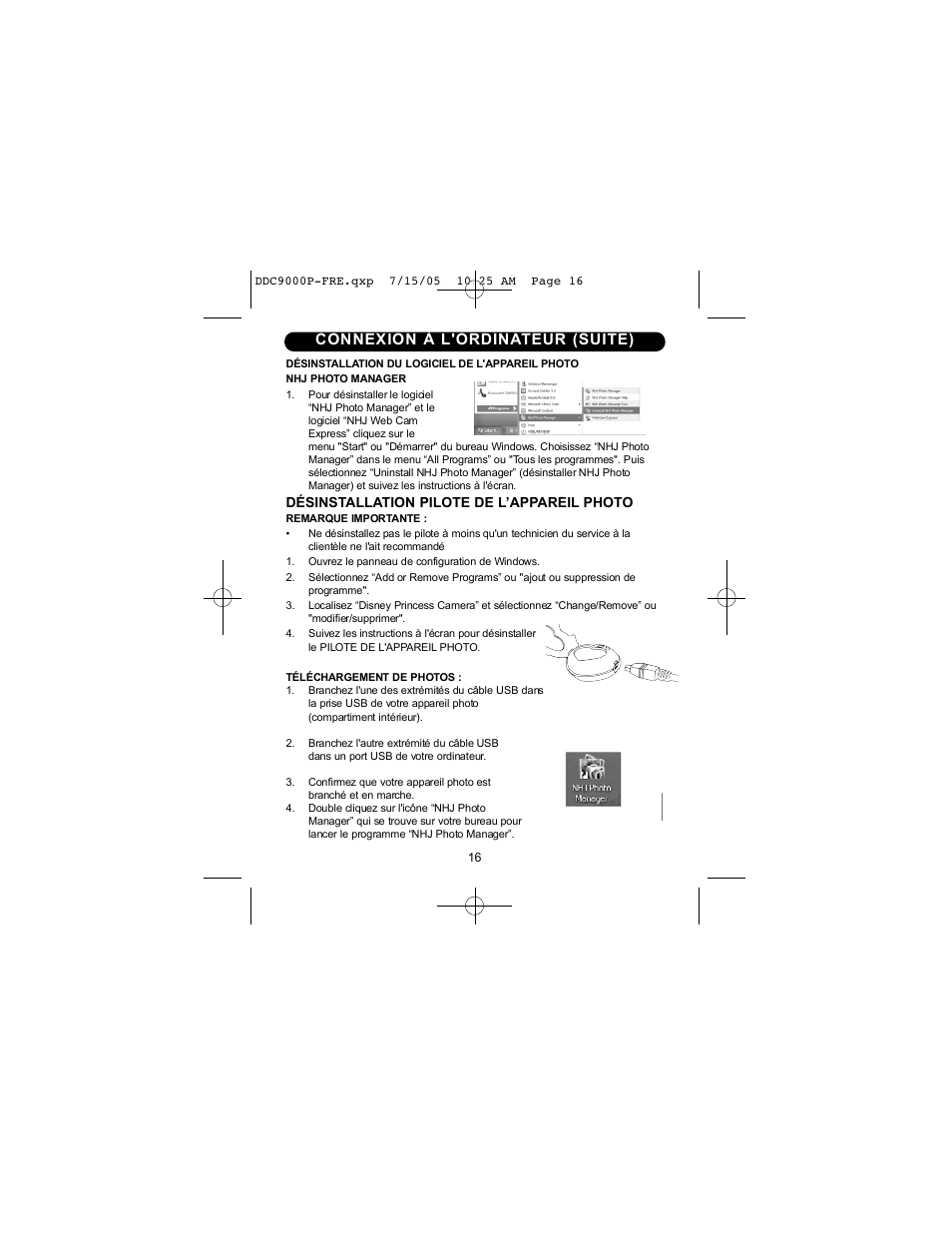 Connexion à l'ordinateur (suite) | Disney DDC9000-P User Manual | Page 59 / 65